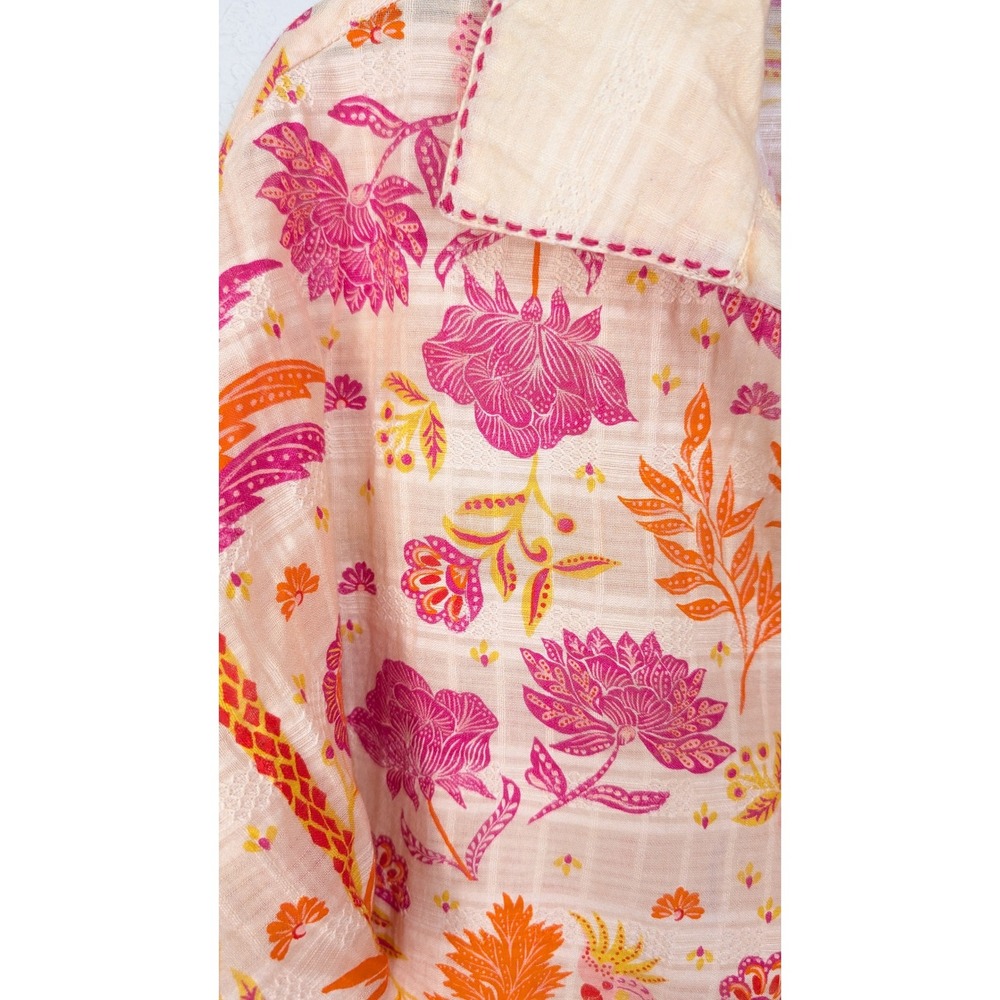 Haute Hippie Womens Large Floral Print Tunic Top Blouse Shirt Pink Hawaiian - Picture 5 of 8